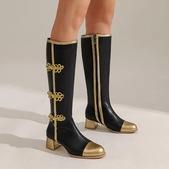 Ethnic Style Bow Color-Blocking Women's Knee-High Boots - Picture 2 of 7